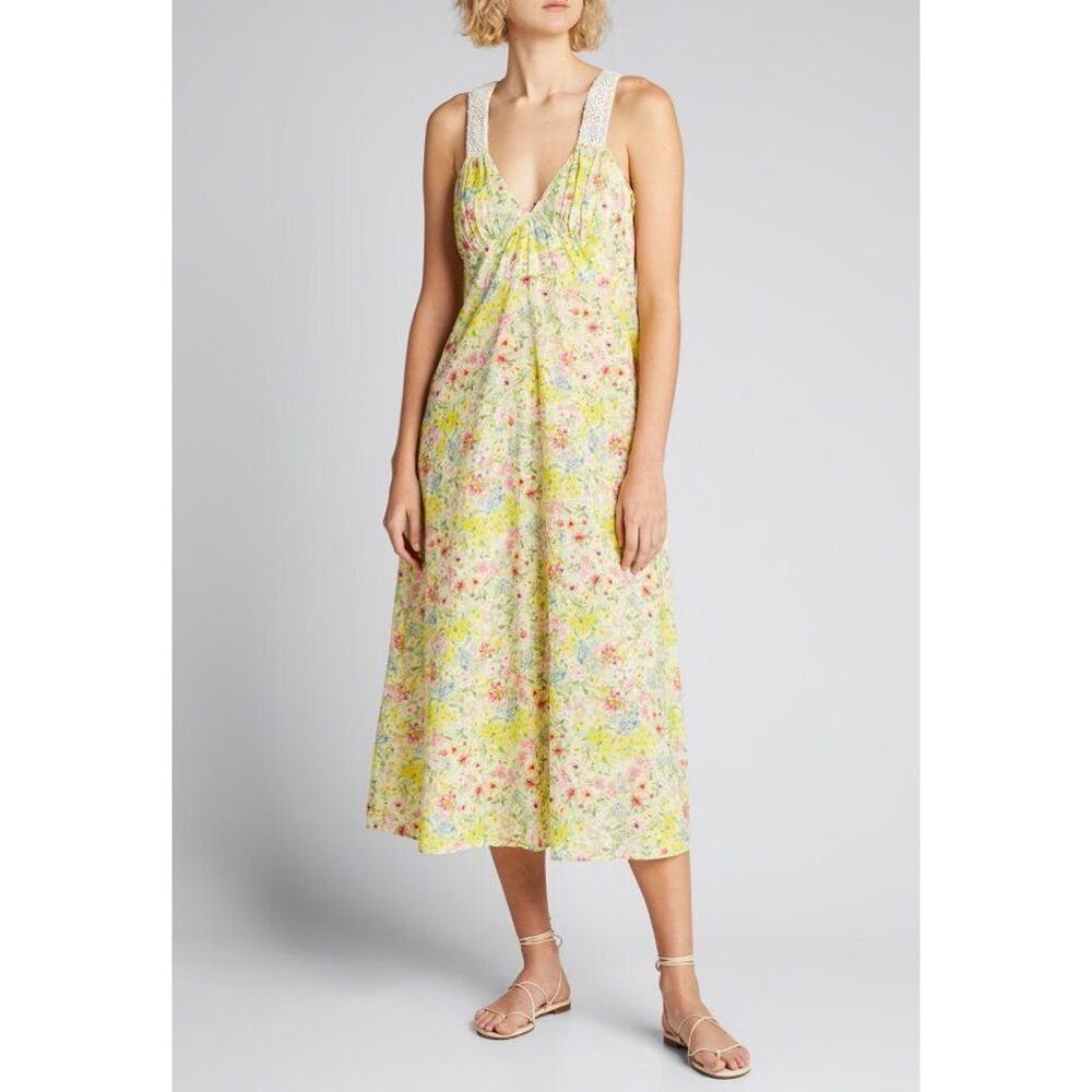 LOVESHACKFANCY Sz 8 Sabina Yellow Floral Sleeveless Midi Tank Dress